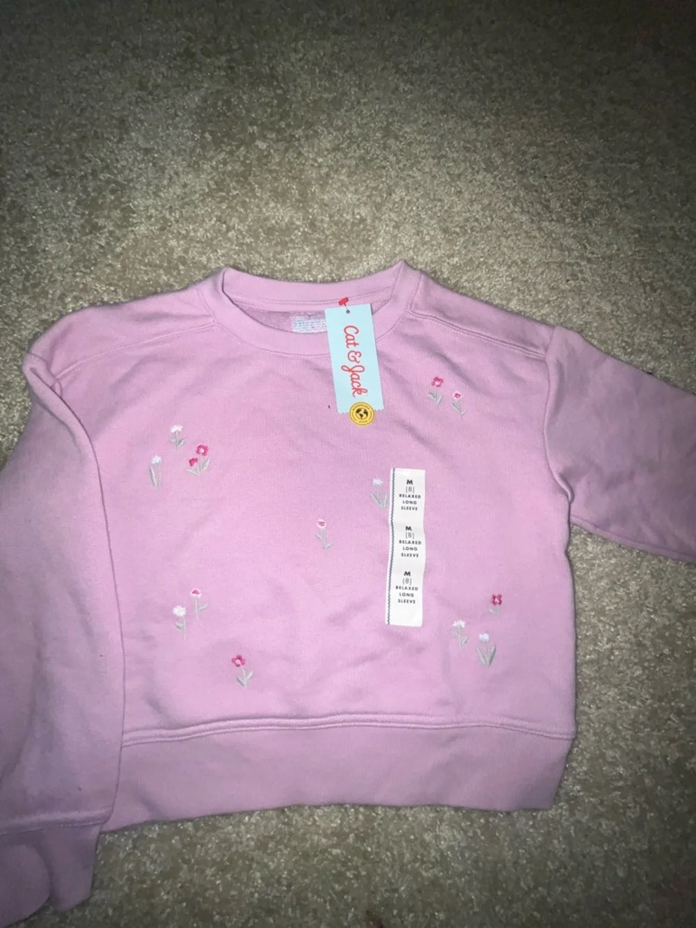 Cat & Jack Light Pink Floral Embroidered Crewneck Sweatshirt
